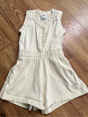 Nike girls' ivory sleeveless romper snap-front placket sporty embroidered logo